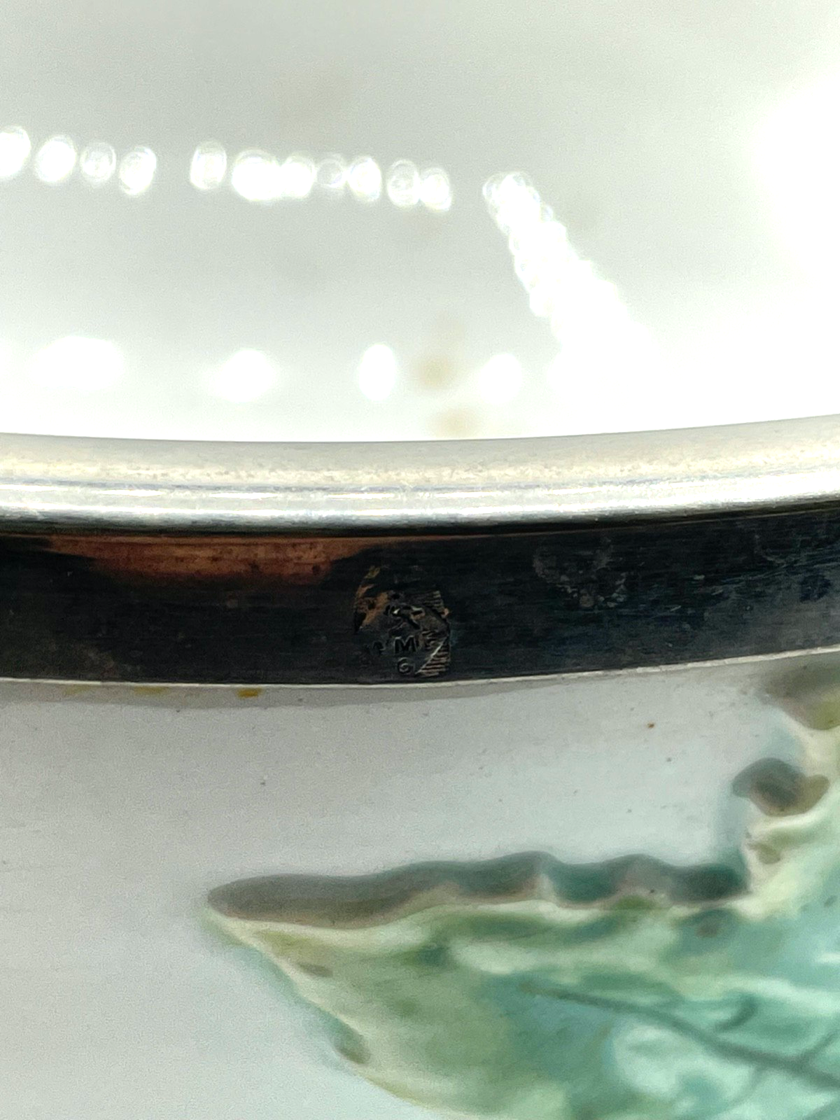 Jugendstil WMF dekorative Anbietschale Salatschüssel Gurken Dekor Straussenmarke5