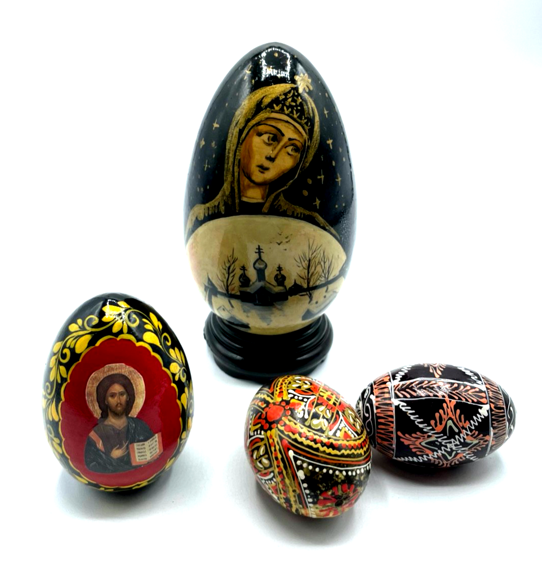 4 vintage handbemalte Holzeier Ostereier Eier aus Holz Handarbeit Konvolut1