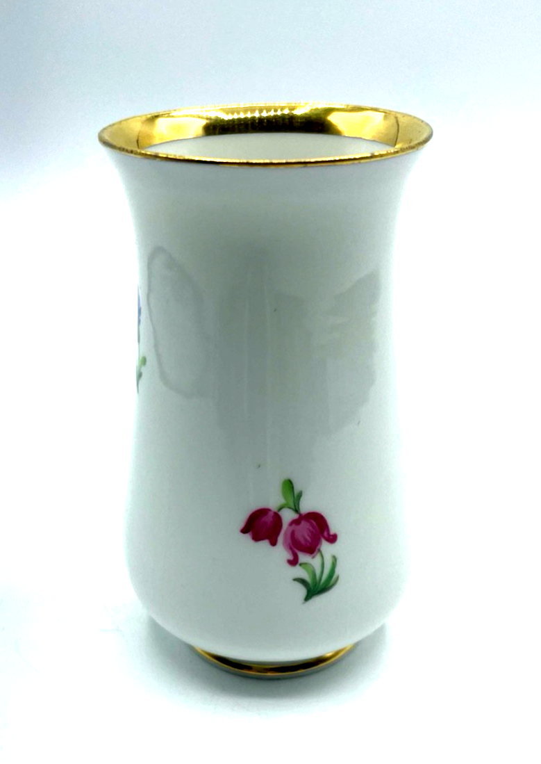 Vintage Meissen Porzellan Vase Tulpe + Goldrand Dekor H 10,5 cm 1A Zustand3