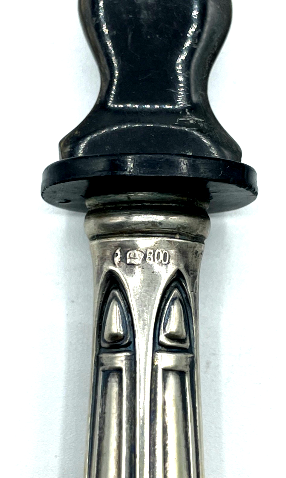 Antik Jugendstil Vorleger Salatbesteck 800 Silber + schwarzes Horn gepflegt4