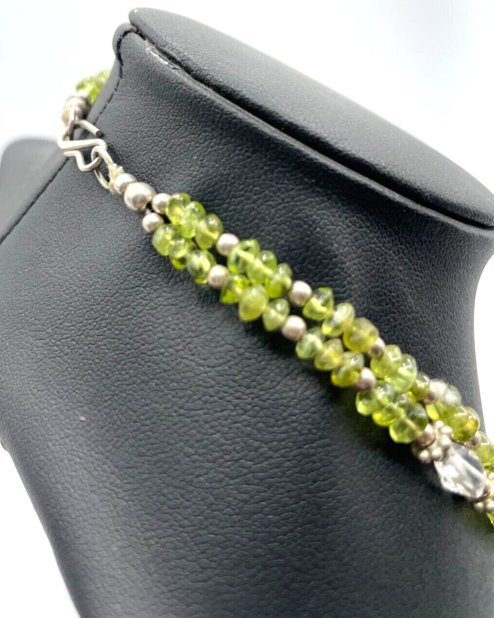 Edelstein Mix Kette Collier 2 reihig Peridot + Bergkristall + 925 Silber neuw.3