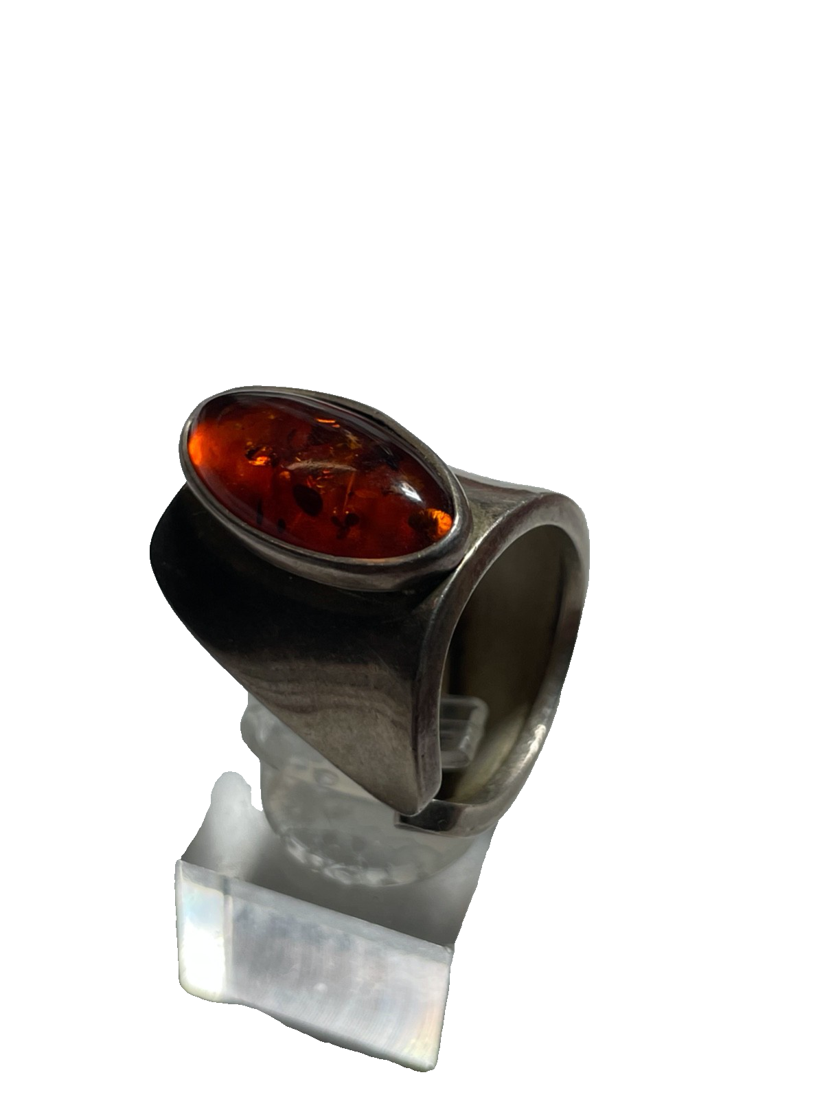 Aparter 925 Silber Design Ring Handarbeit Bernstein Cabochon offene Schiene7