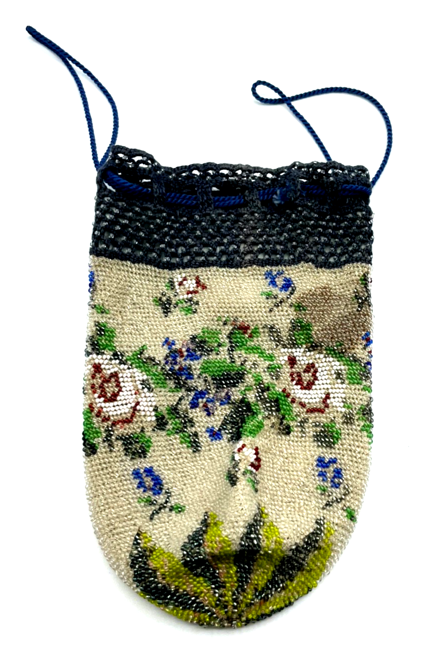 Antik Pompadour Glasperlen Tasche Perlenbeutel Handarbeit Perlentasche um 19002