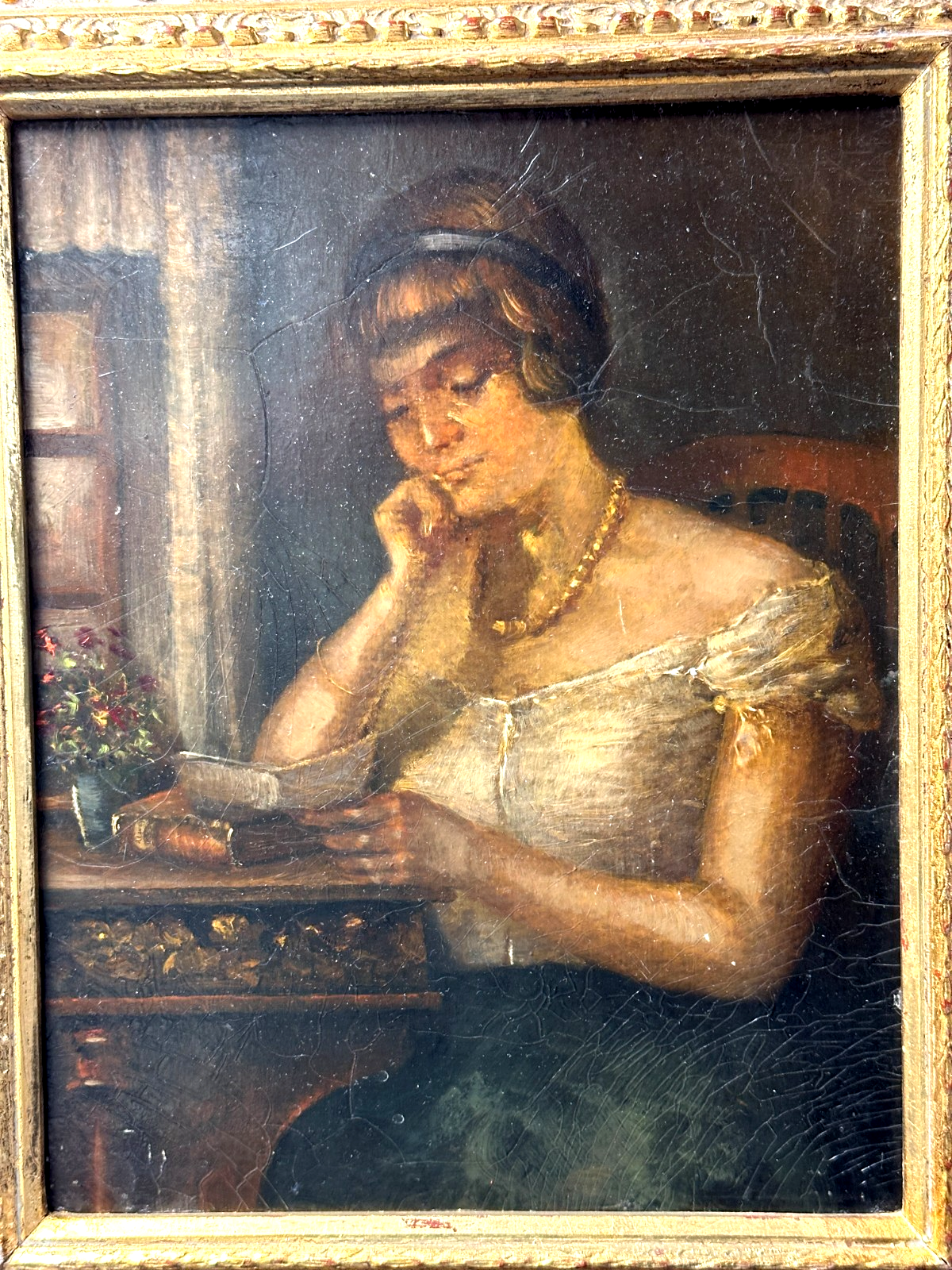 Lesende Schönheit – Originalgemälde von Ludwig Kandler (1865) - Öl auf Leinwand1