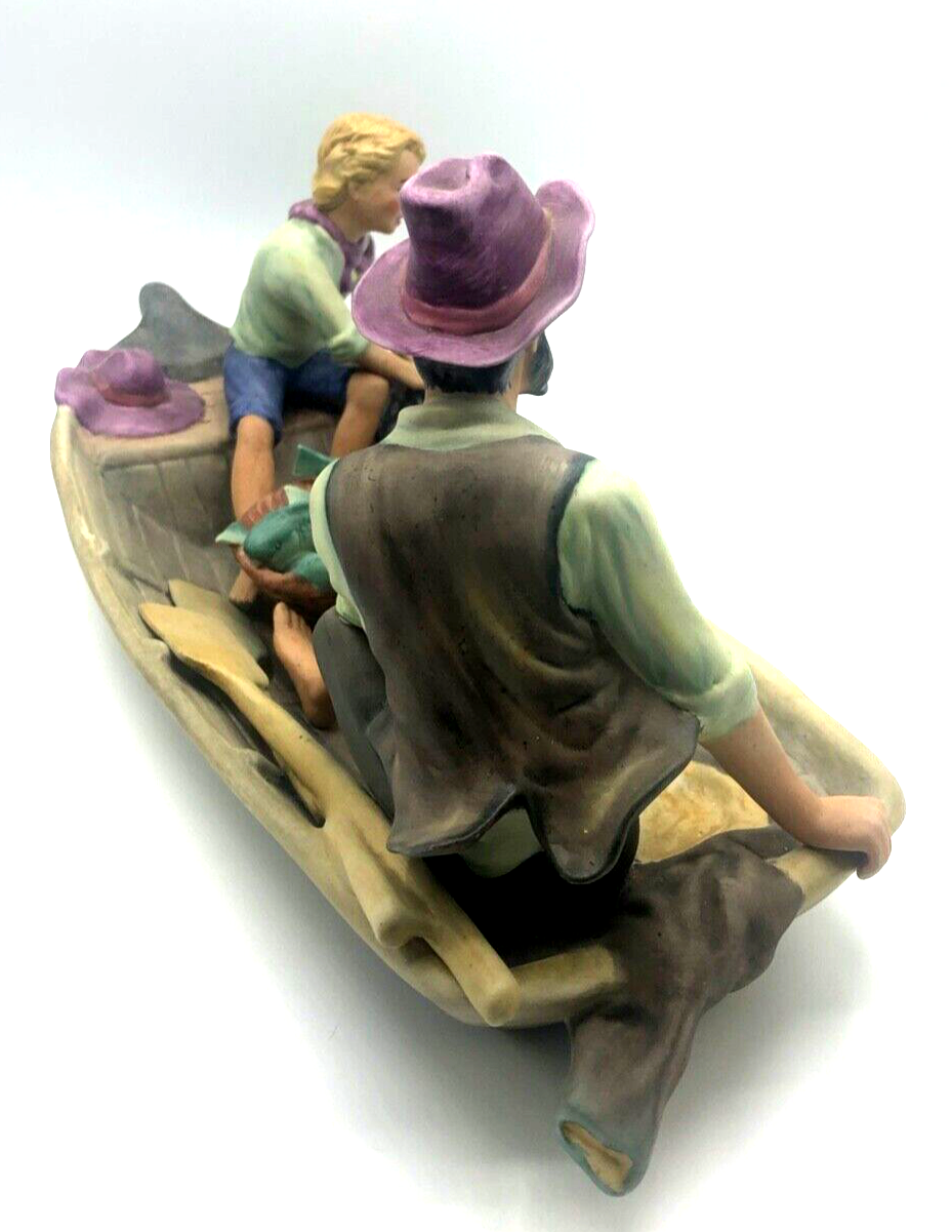 Stattliche Porzellan Figur Vater Sohn Fischer Boot Biskuit handbemalt L 39 cm4