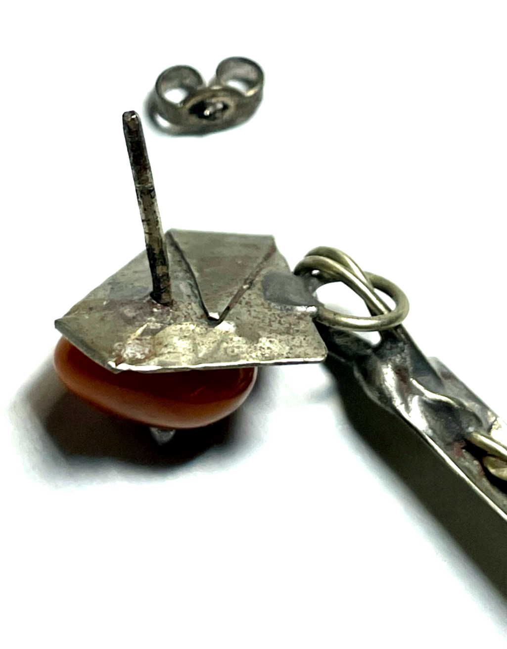 Antik Einzelohrring Ohrhänger Handarbeit Bernstein Knochenbernstein Unikat L82mm7