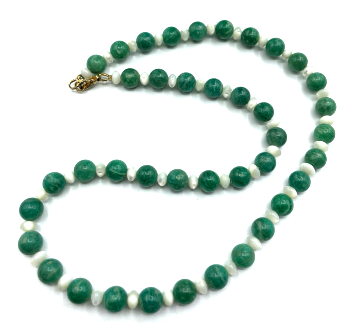 Vintage 50 cm lange Amazonit + Perlmutt Kugelkette im Mix fortlaufend Ø 8 mm4