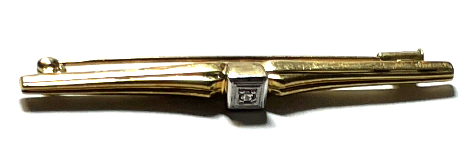 Klassische 585 Gold 14 K Brosche Stabbrosche mit Brillant in WG 0,05 ct gepflegt7