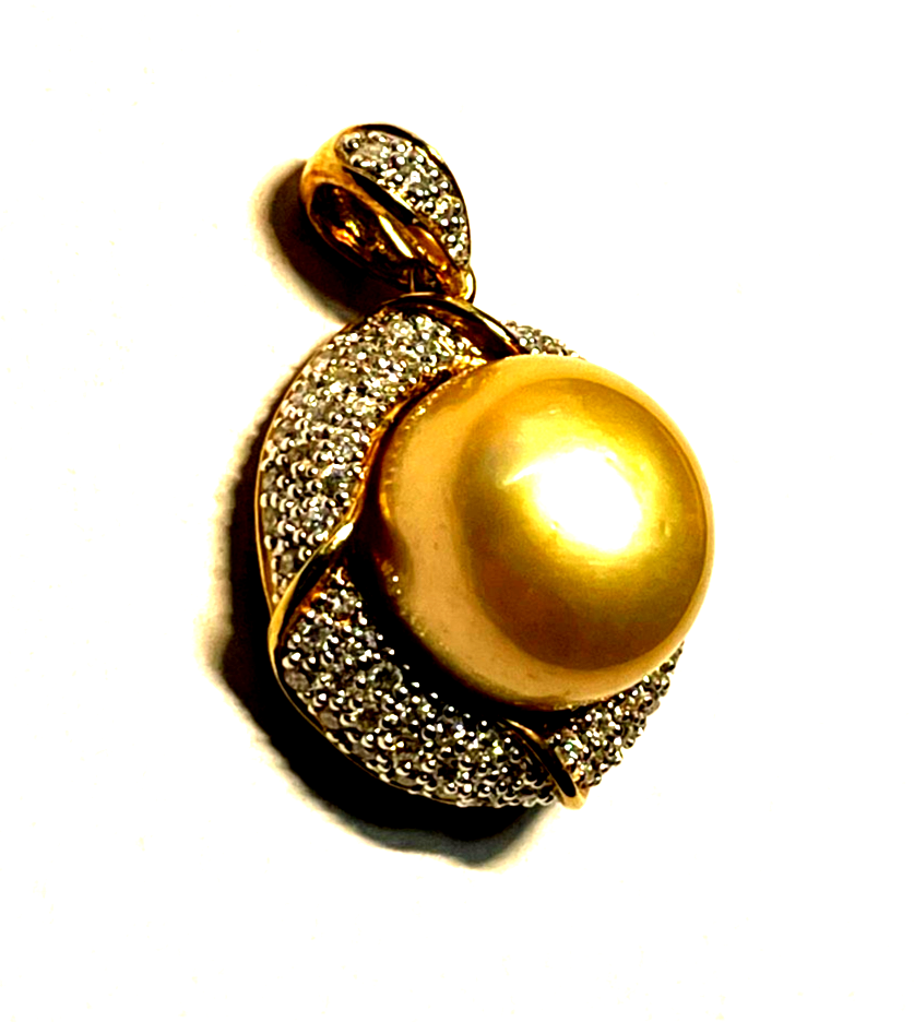 Elegant stattlicher 750 Gold 18 K Tahiti Perle Anhänger Ø 14 mm + Pavé Diamanten2