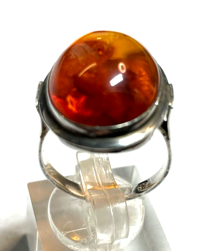 835 Silber Ring ovaler Bernstein Cabochon RG 59 Ø 18,8 solide Qualität gepflegt4