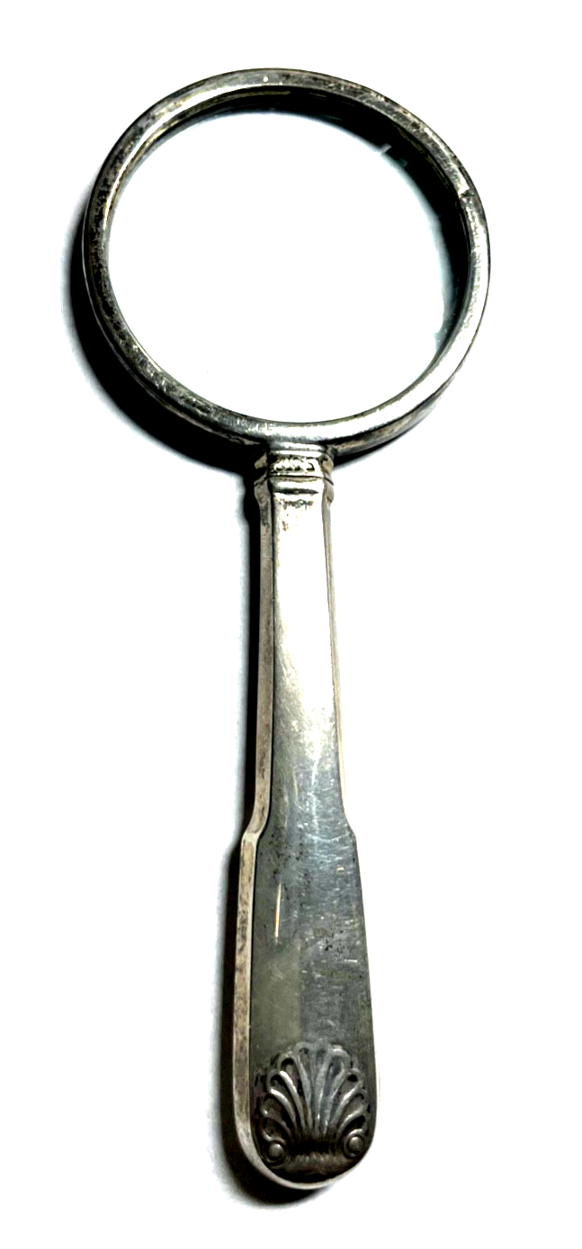 Antik 830 Silber Lupe mit Griff Vergrößerungsglas Lesehilfe Leselupe gepflegt0
