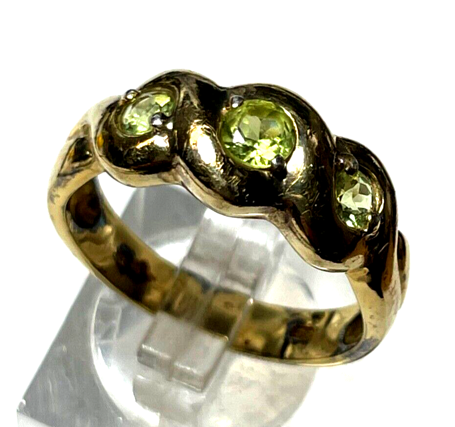 925 Silber Ring vergoldet Silberring 3 Peridot Bandring Ø 19 mm RG 603