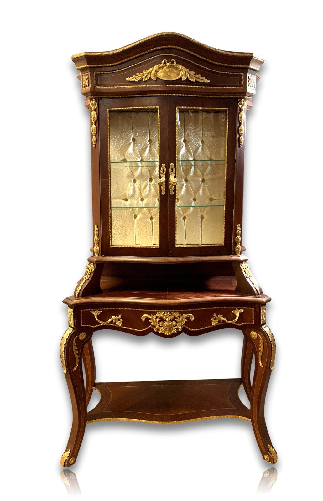 Aufsatzvitrine Vitrinenschrank - barocker Stil - Holz furniert - Metallbeschläge0
