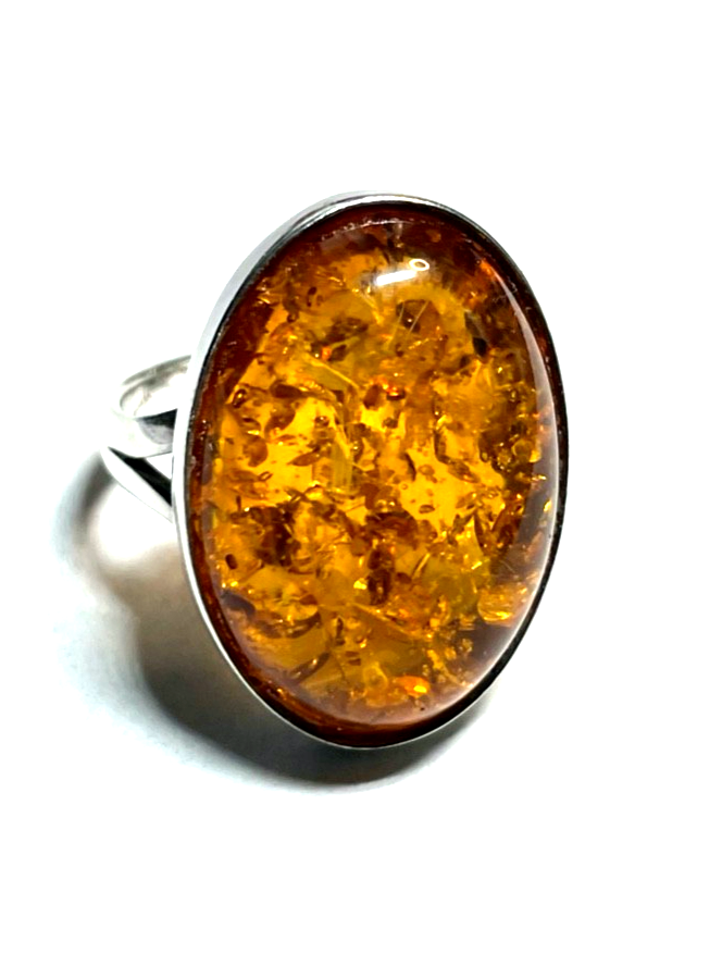 925 Silber Ring ovaler Bernstein Cabochon RG 59 Ø 18,8 solide Qualität gepflegt6