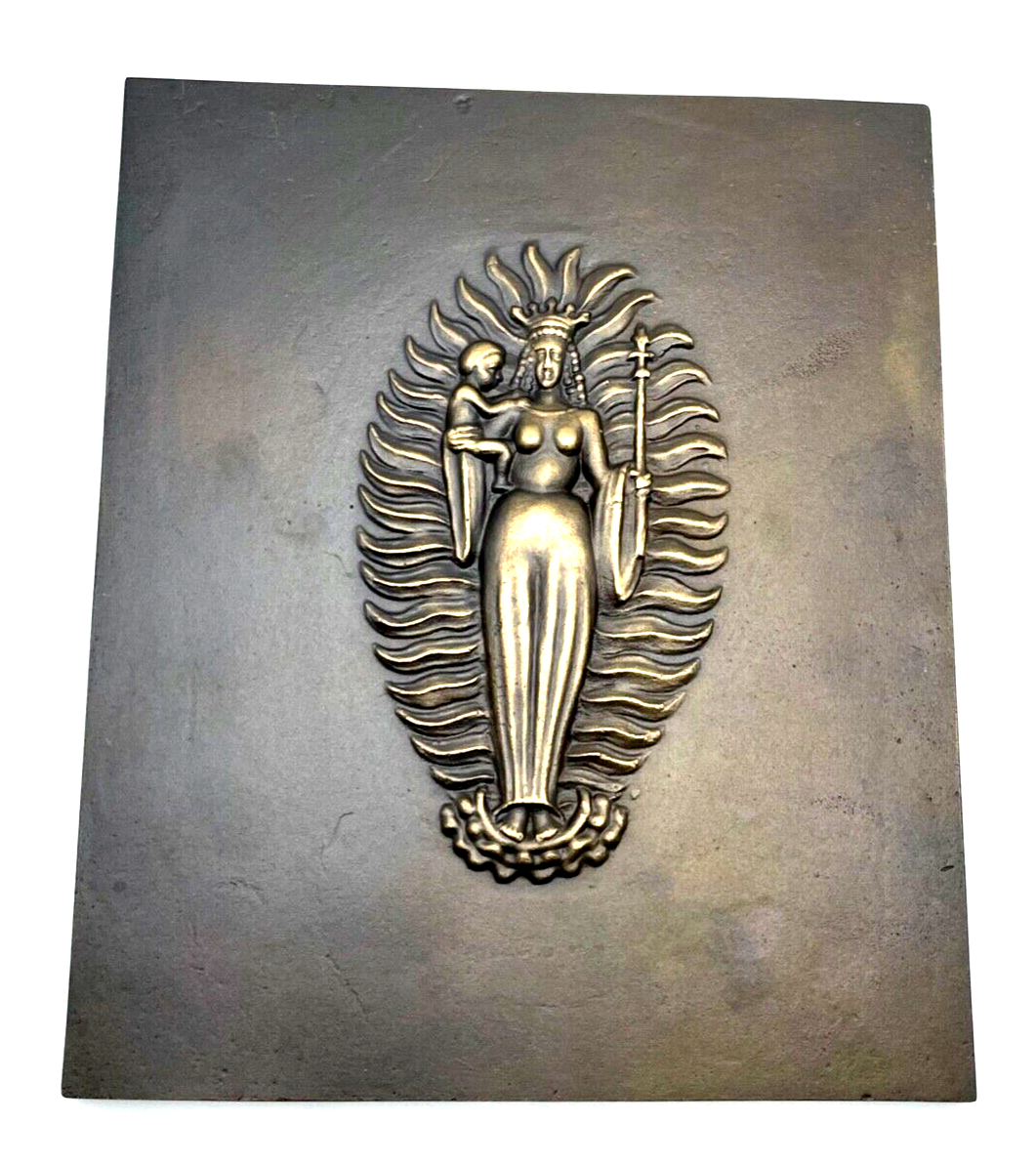 Attraktive Künstler Bronze Relief Tafel Maria Jesuskind Bronzetafel 26,5 x 22 cm0