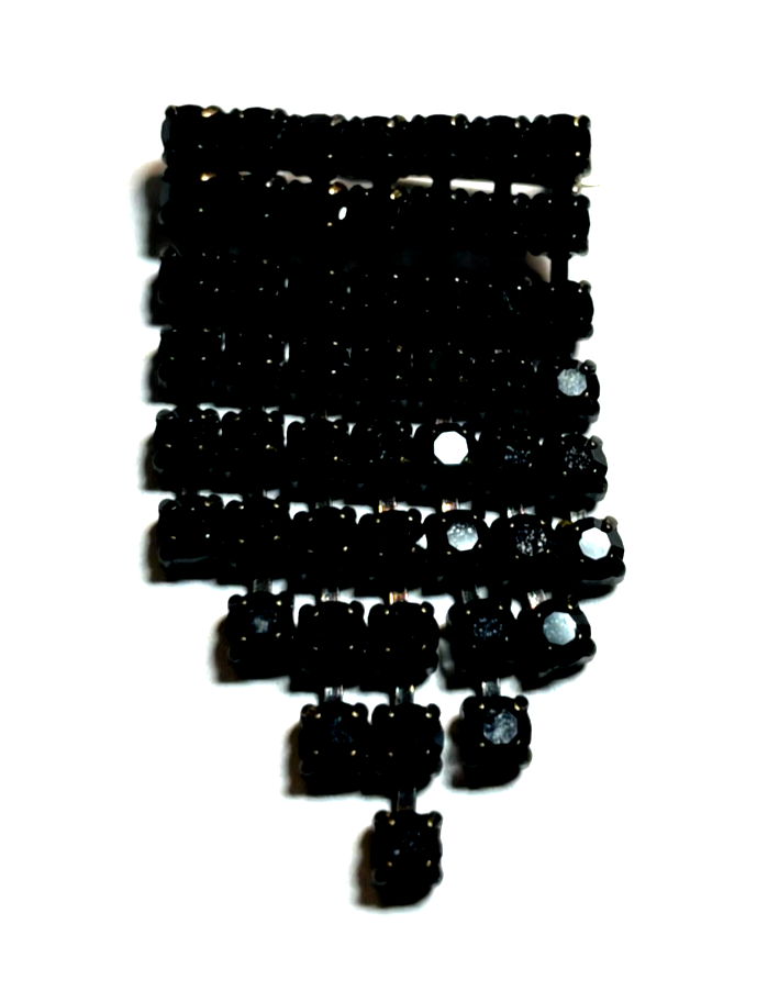 Antik Trauerschmuck bewegliche Brosche schwarzes Glas H 55 B 31 mm gepfl.5