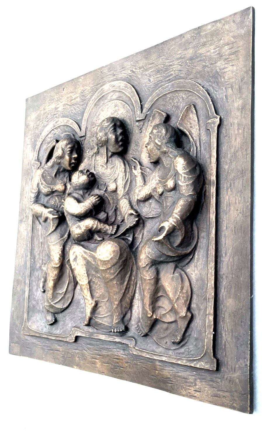 Gr. Künstler Bronze Wandtafel G. Panciano sign. Vatikan Bildhauer 34x32 5,4 KG3