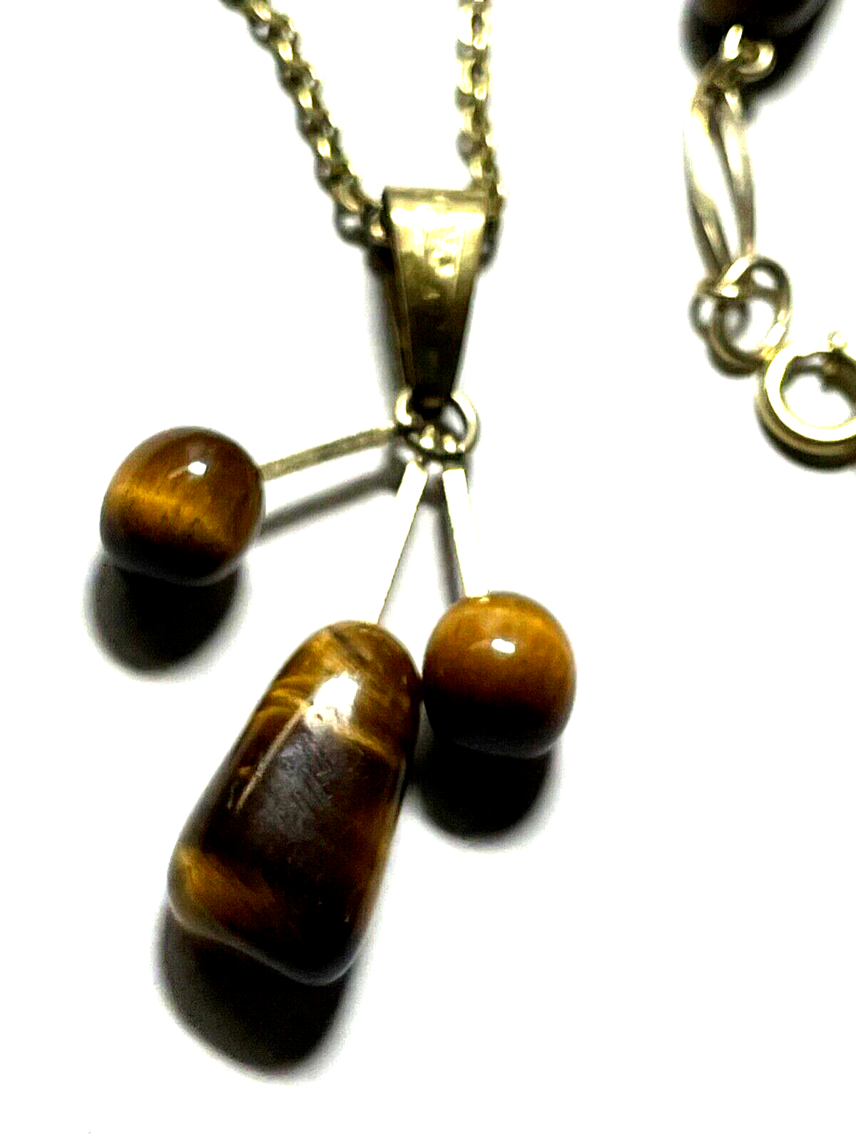 Vintage Amerikaner Gold Double Kette Anhänger Armband mit Tigerauge schönes Set2