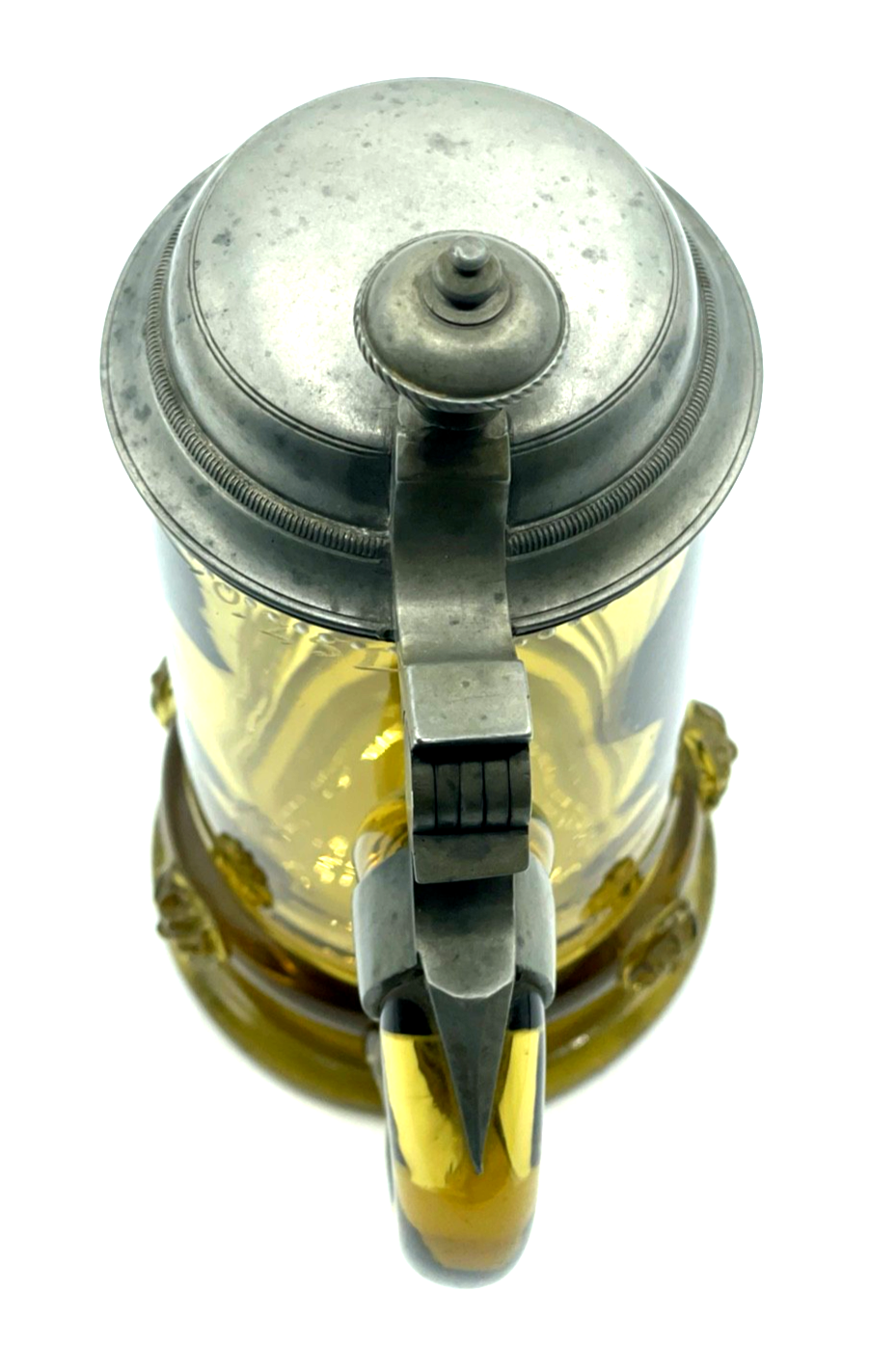 Damen Historismus Glaskrug Zinn Deckel Bierkrug Noppen Kaltemaille 0,25 Ltr.4