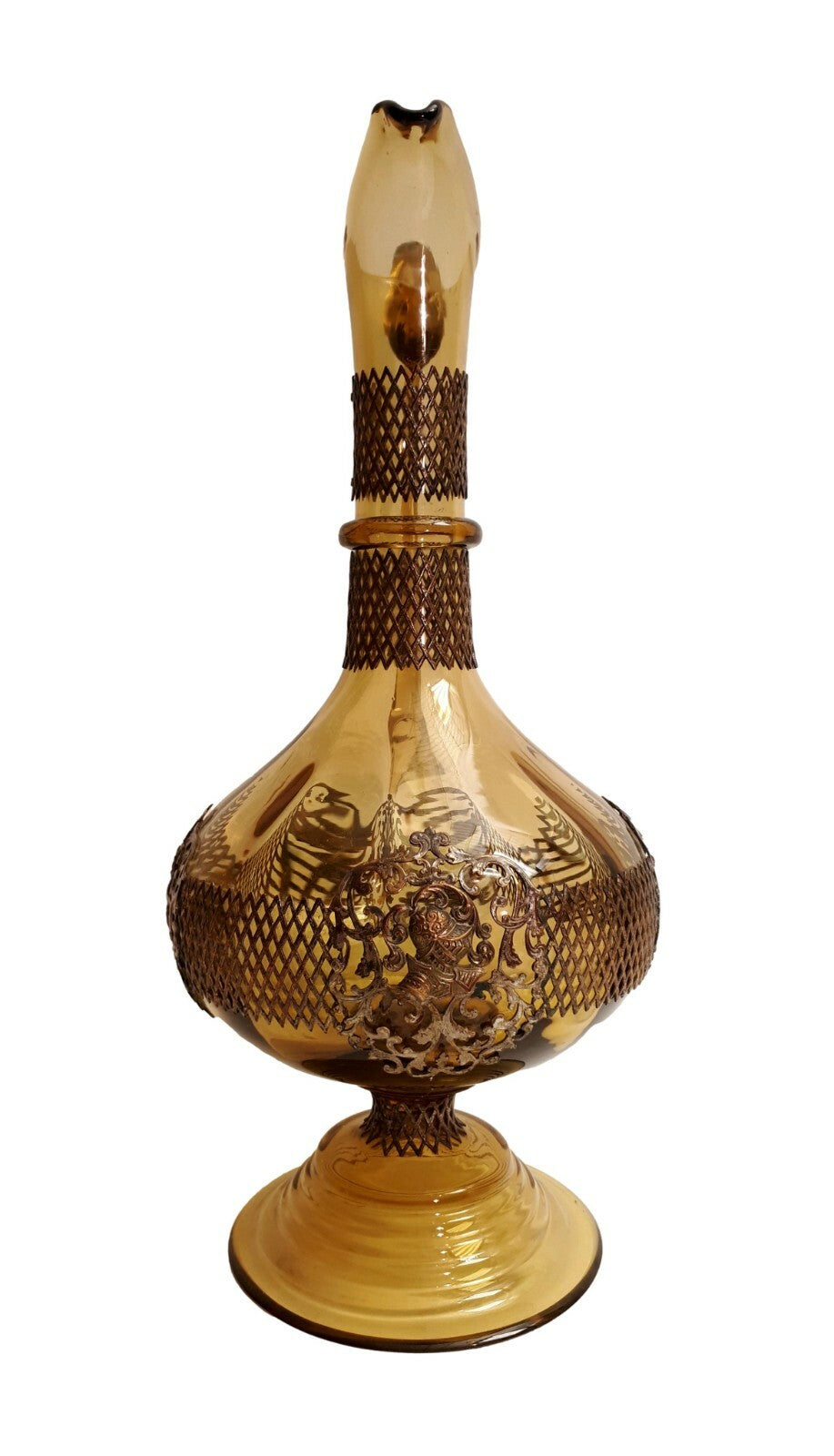 Karaffe - Glaskaraffe mit Metallmontierung - um 1880/90 - Heraldik Ornamente8