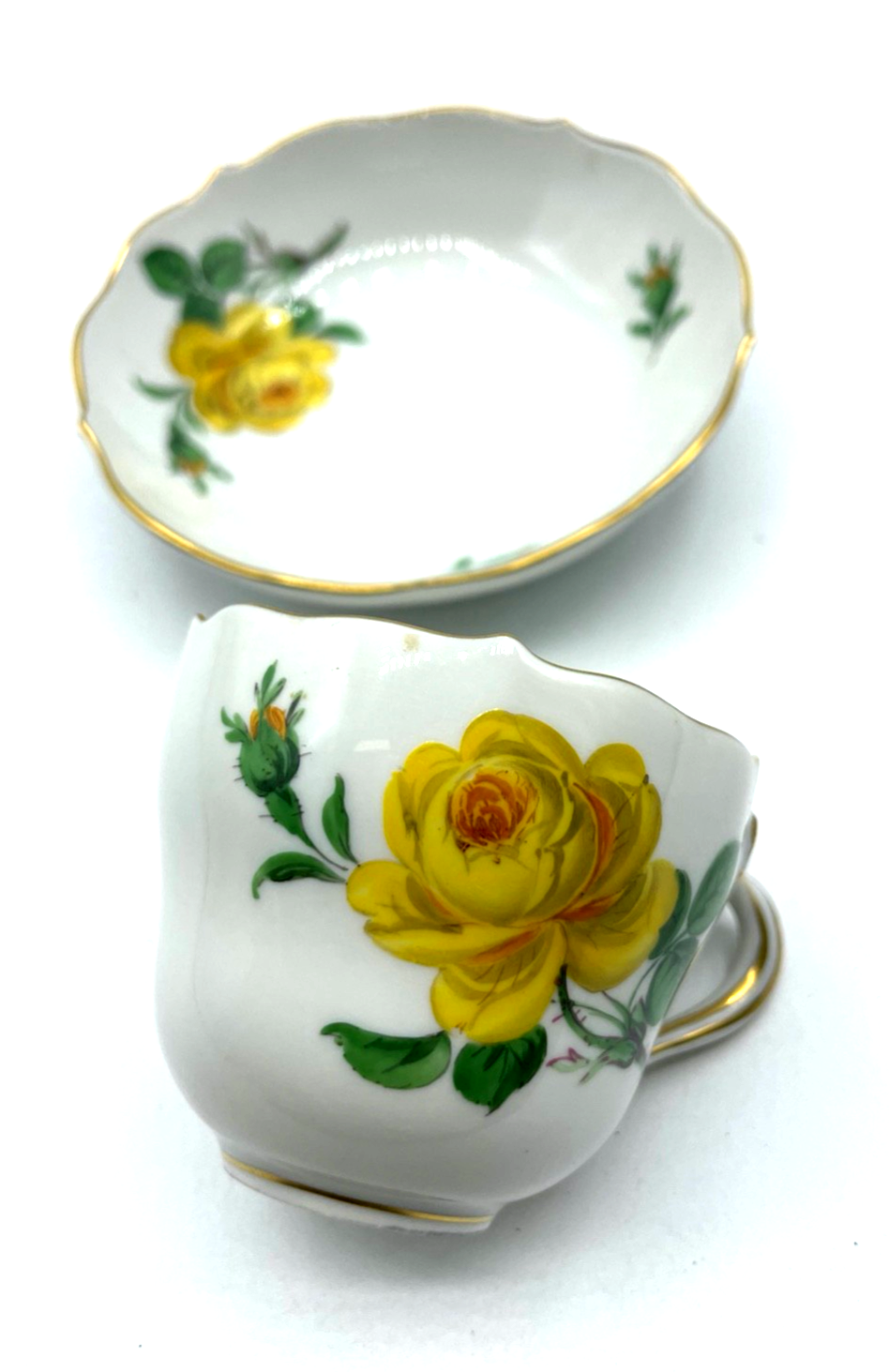 Meissen Porzellan gelbe Rose kleine Tasse + Unterteller Sammeltasse I. Wahl3