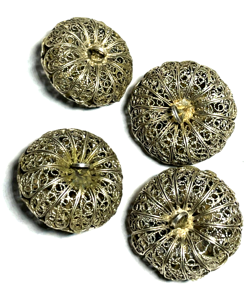 Antik 4 gr. filigrane Silber Knöpfe Silberdraht Tracht Folklore Handarbeit Ø 3cm3