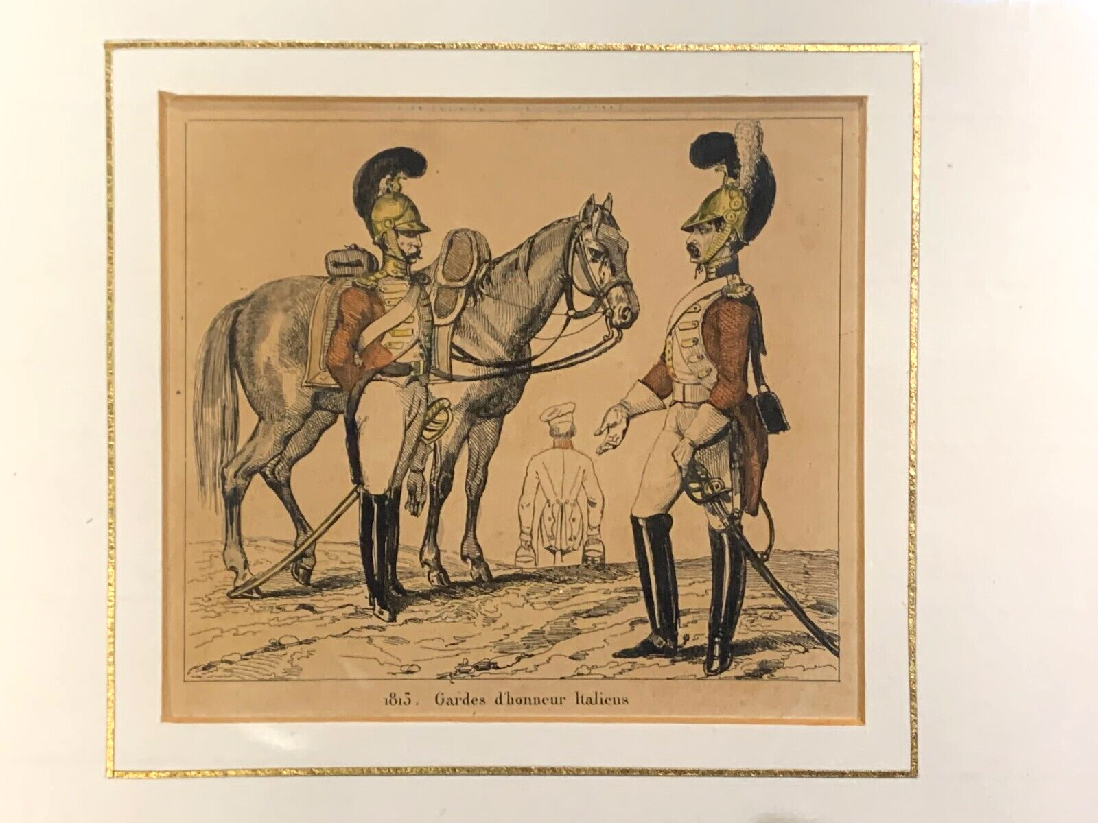 Lacauchie - Stahlstich koloriert - Historische Uniform - Italienische Ehrengarde1