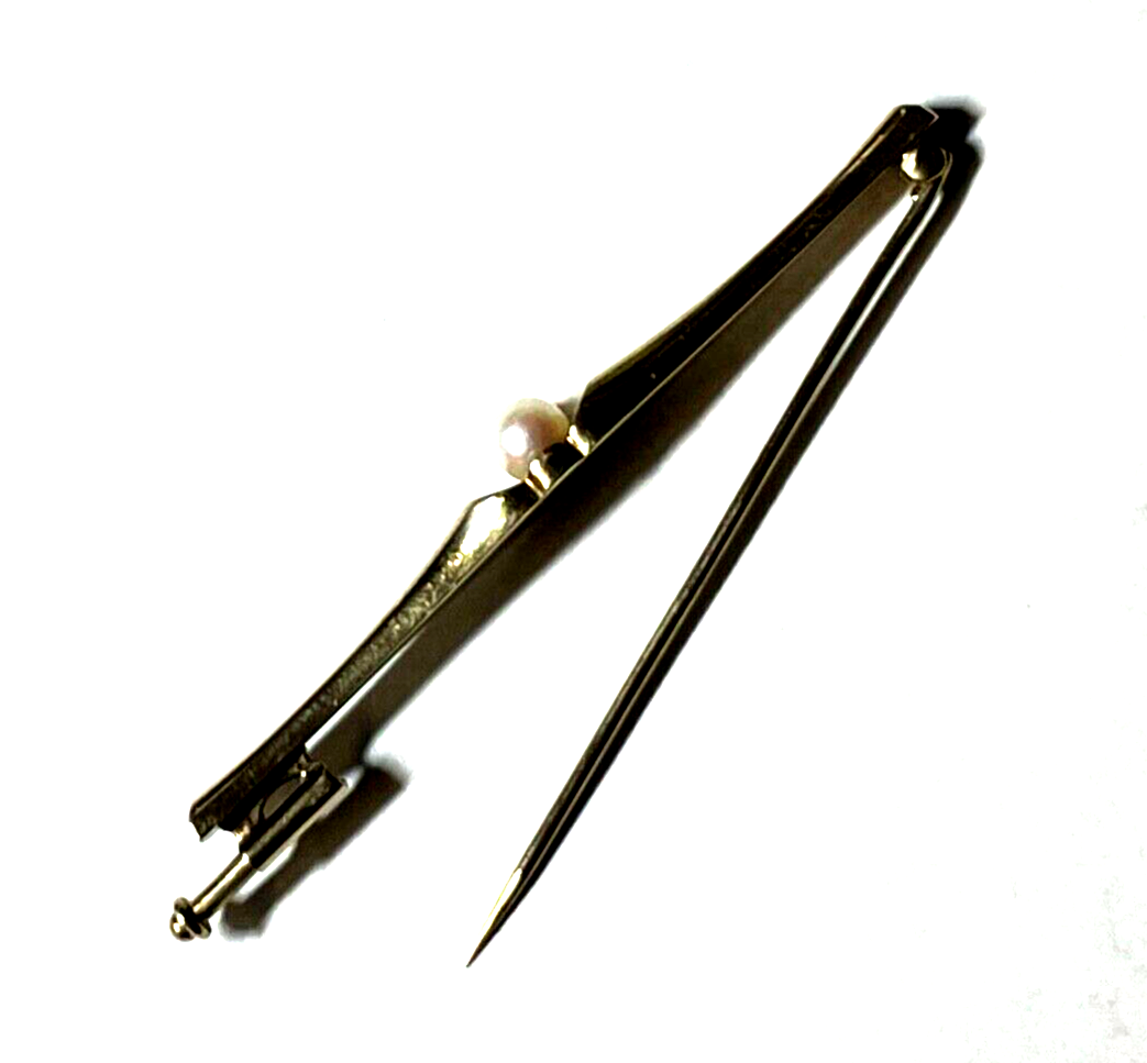333 Gold 8K Gelbgold klassische Stabbrosche Anstecknadel mit echte Perle II 62mm5