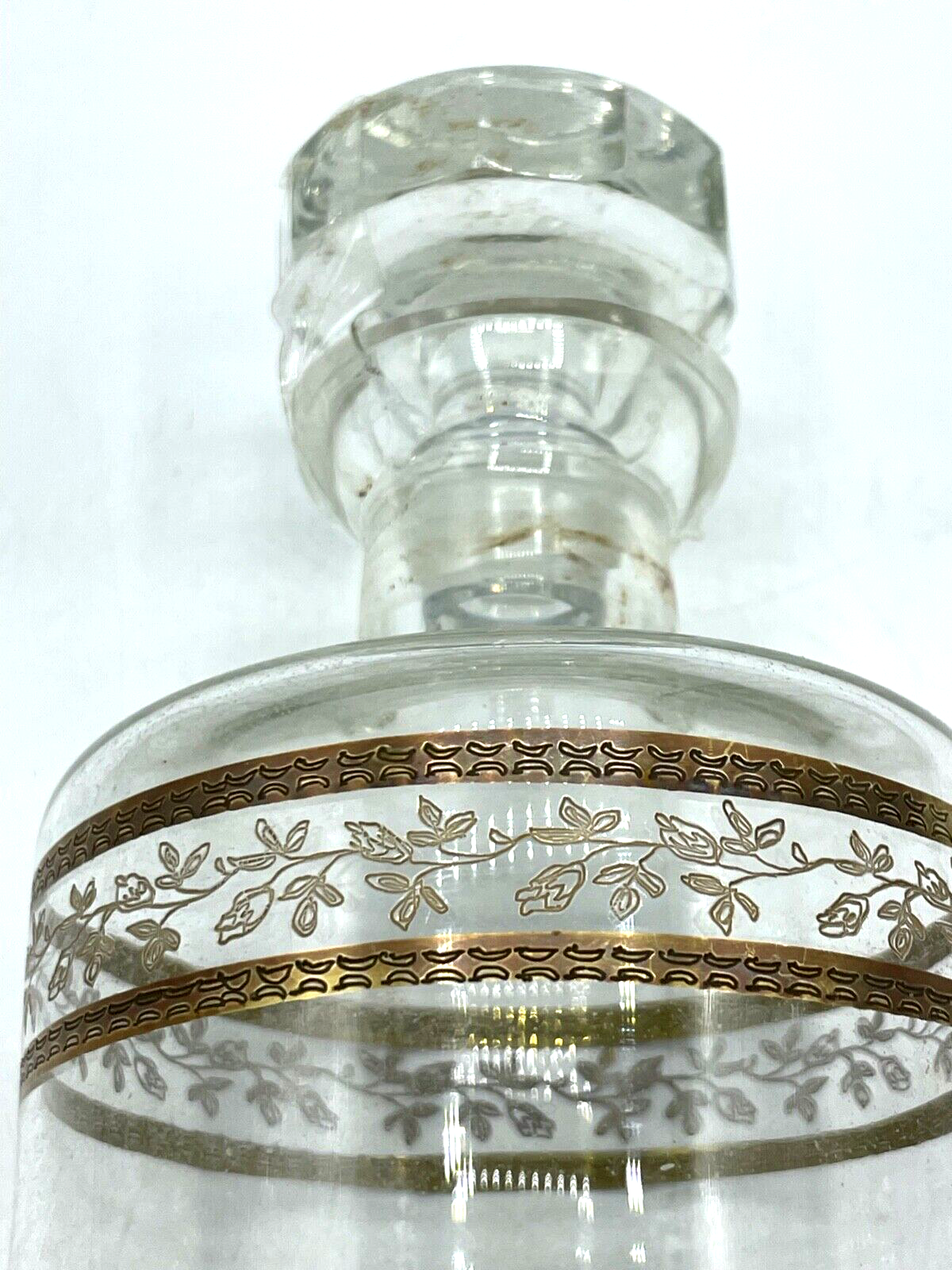 Vintage Glaskaraffe Karaffe Whisky Likör mit Schliff + Gravur Dekor H ca. 21 cm5
