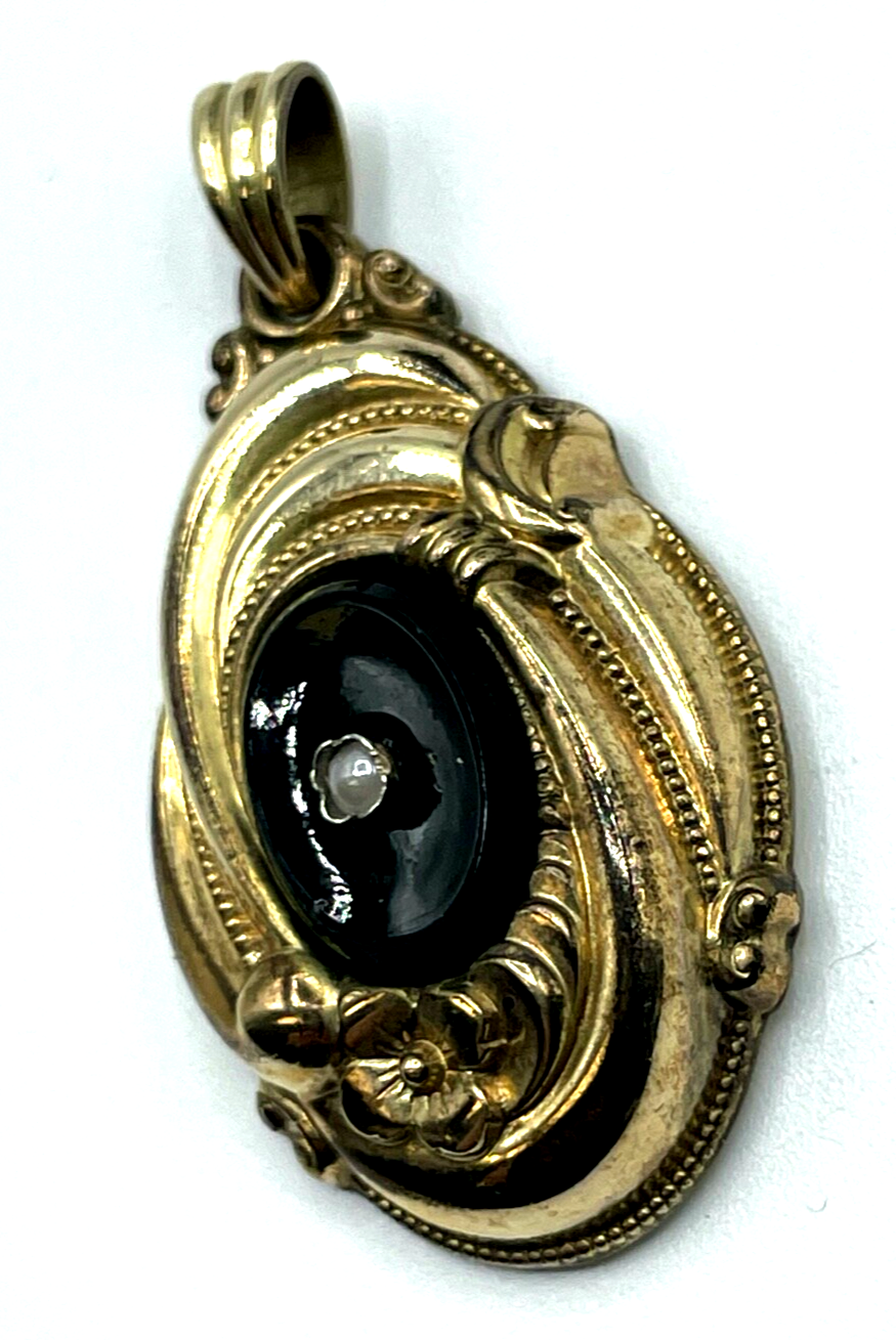 Vintage amerikaner Gold Double Anhänger im Biedermeier Stil L 43 mm B 22 mm10