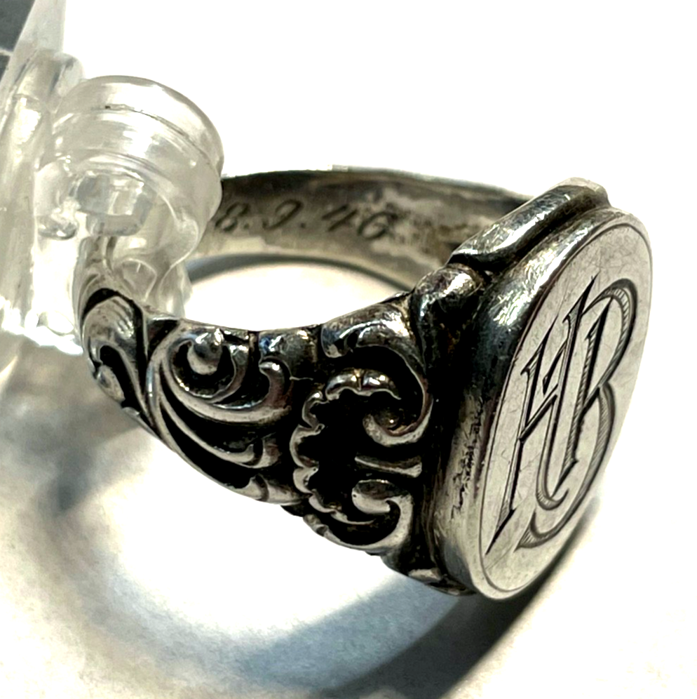 Antik 835 Silber Herrenring Ring Siegelring Initialen HB o BH RG 64 Handarbeit12
