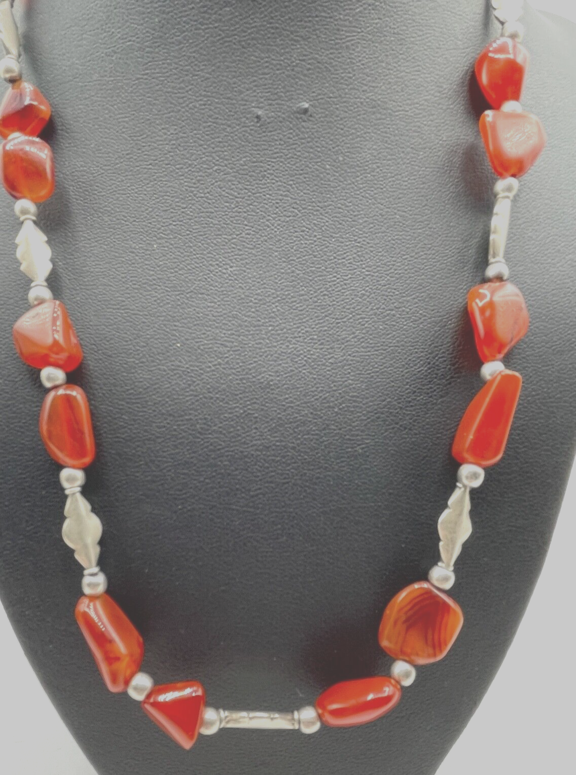 Aparte Ethno Edelstein Kette Collier Karneol mit 925 Silber L 52 cm ungetragen4