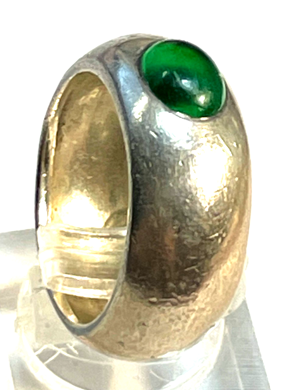 Unisex solider 925 Silber Ring grüner Farbstein Ø 17,5 mm RG 55 Bandring Handarb0
