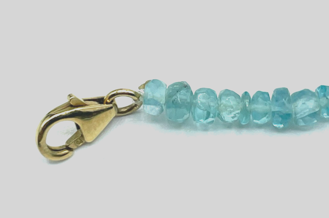 585 Gold 14 K Aquamarin facettiert Kette L 45 + 5 cm Verlängerung B 3-4 mm gepfl1