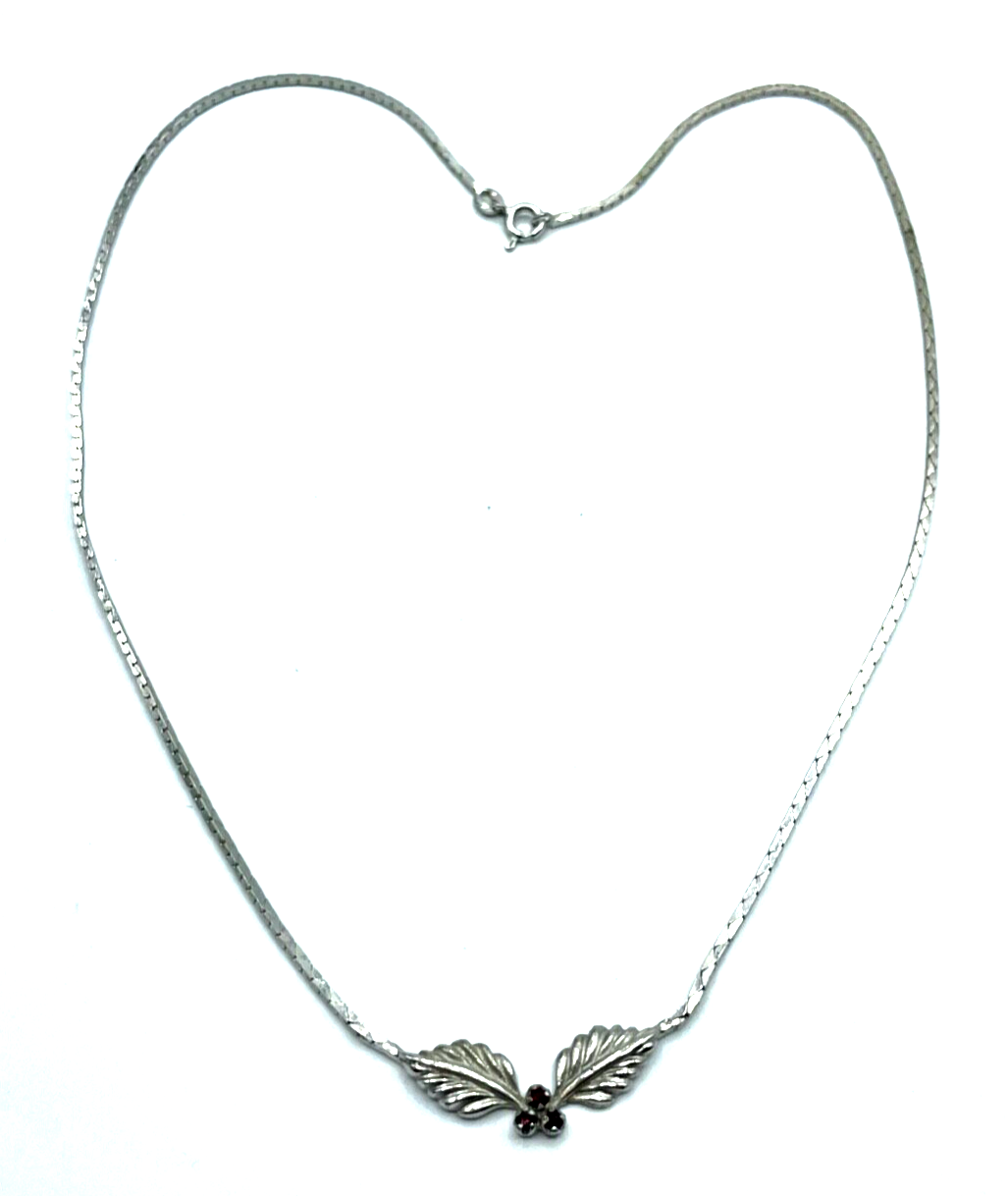 Vintage elegante Silber Kette 835 Collier 70er J 3x Granat  gepflegt rhodiniert0