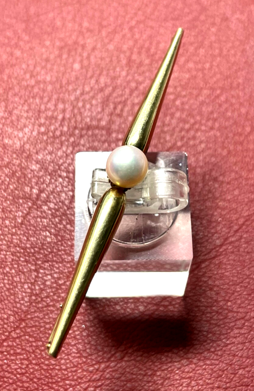 585 Gold 14 K Gelbgold klassische Stabbrosche Anstecknadel mit echter Perle Ø7mm9
