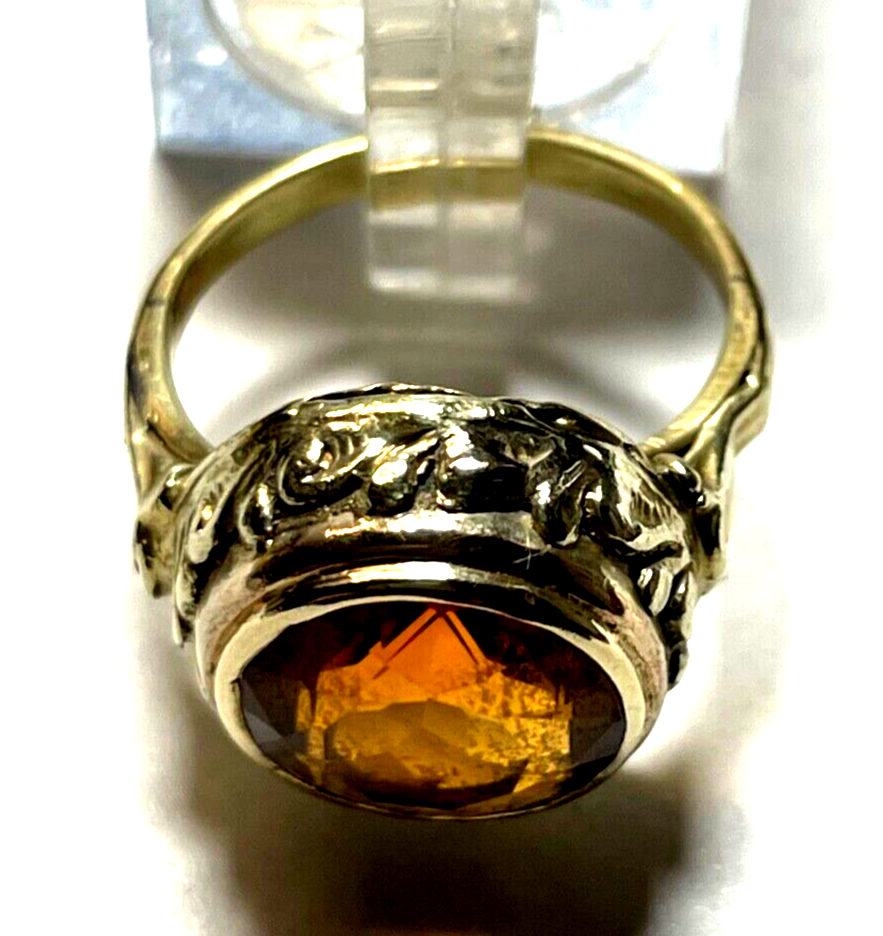 Antik 333 Gold 8 K Ring Madeira Citrin Ø 16,5mm RG 52 gepflegt solide Handarbeit5