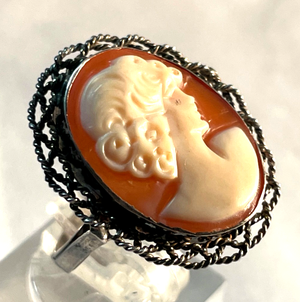 Vintage Gemme Handgeschnitten Cameo Ring 925 Silber RG 54 Ø 17 mm Handarbeit1