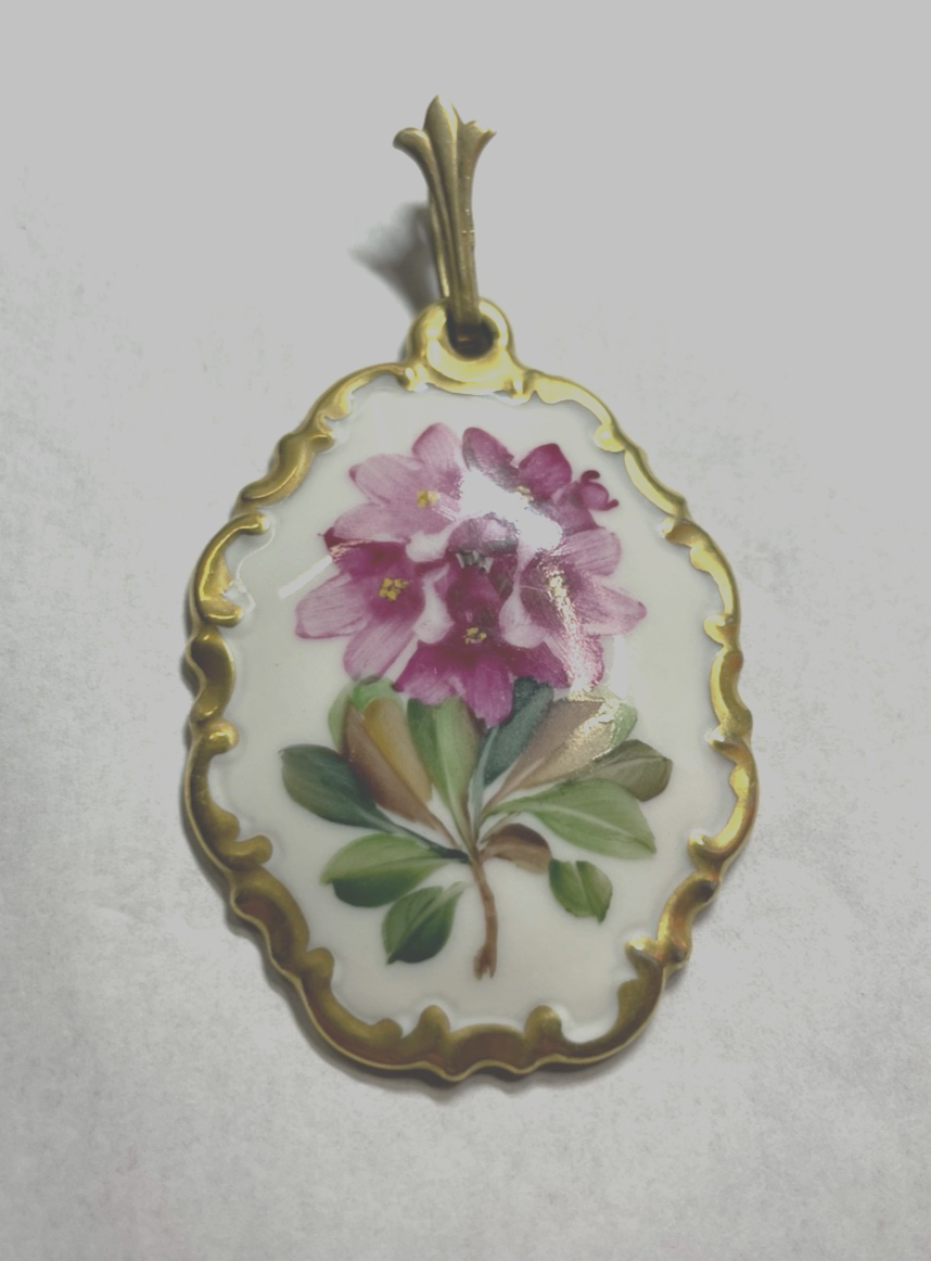 Antik Rosenthal Porzellan Anhänger Blumen Motiv Handmalerei 30er Jahre H 68 mm2