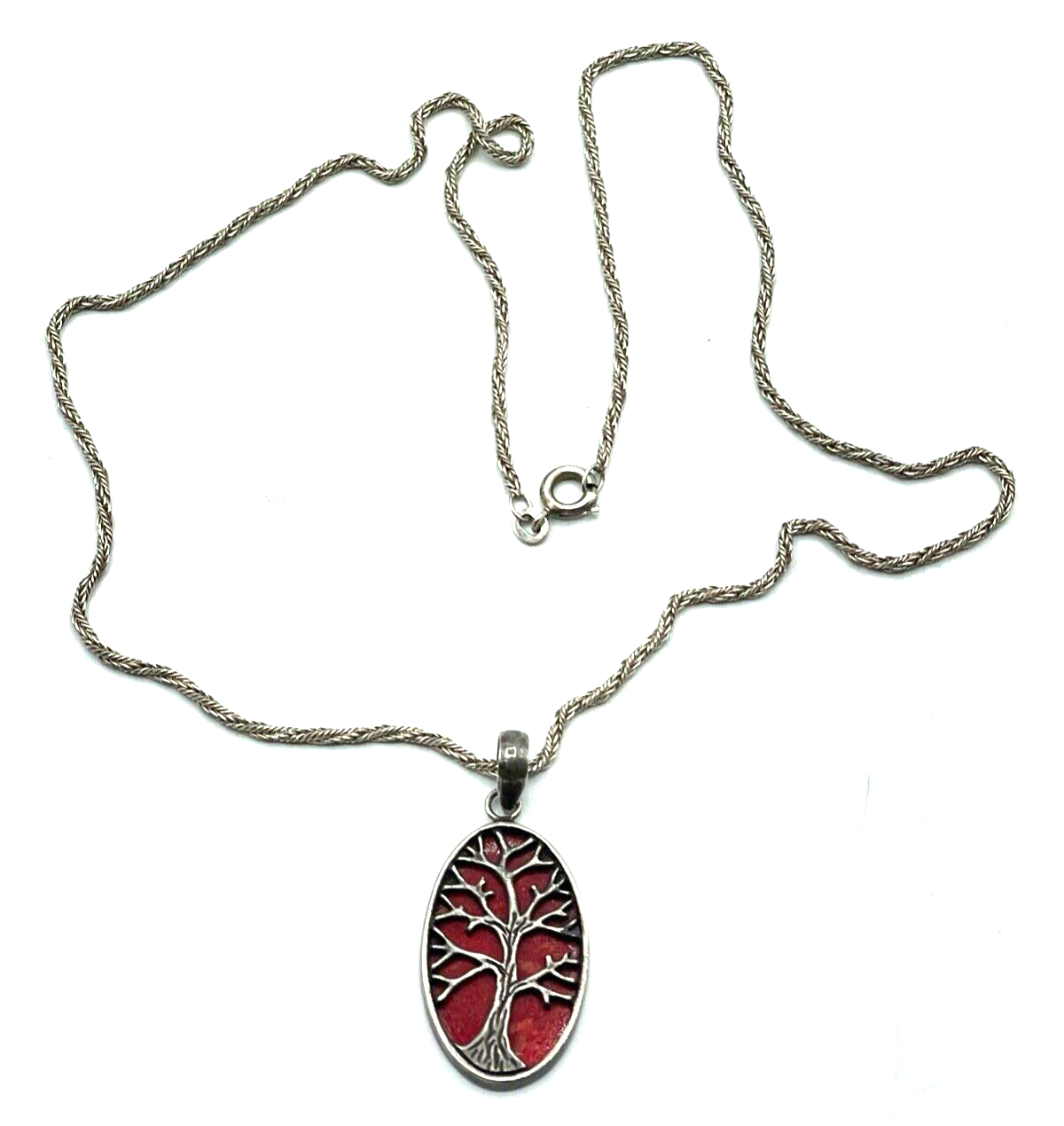 FBM 925 Silber Kordelkette Kette + Anhänger Lebensbaum Koralle L 51 cm + 43 mm4