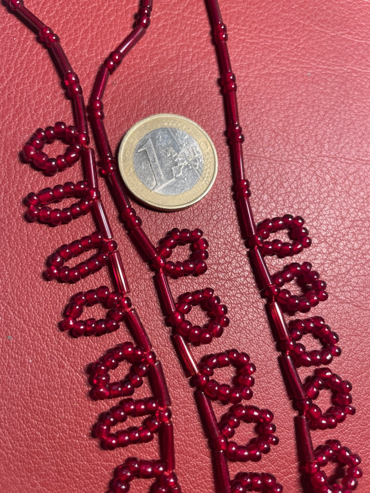 Vintage mid-century Halskette Handarbeit Granat rote Glasperlen Collier Topzust4