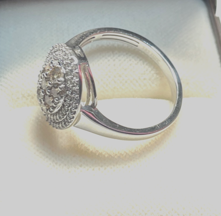 585 Gold 14 K Weißgold Entourage Ring Brillanten 2 farbig Ø 17,8 mm RG 56 gepfl.5