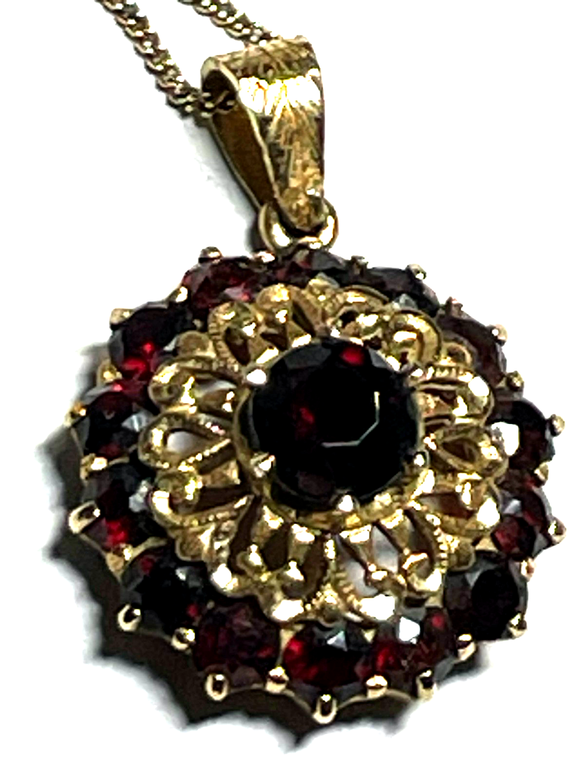 585 Gold antiker Granat Anhänger an 45 cm Panzerkette 14 K Gelbgold satte Farbe4