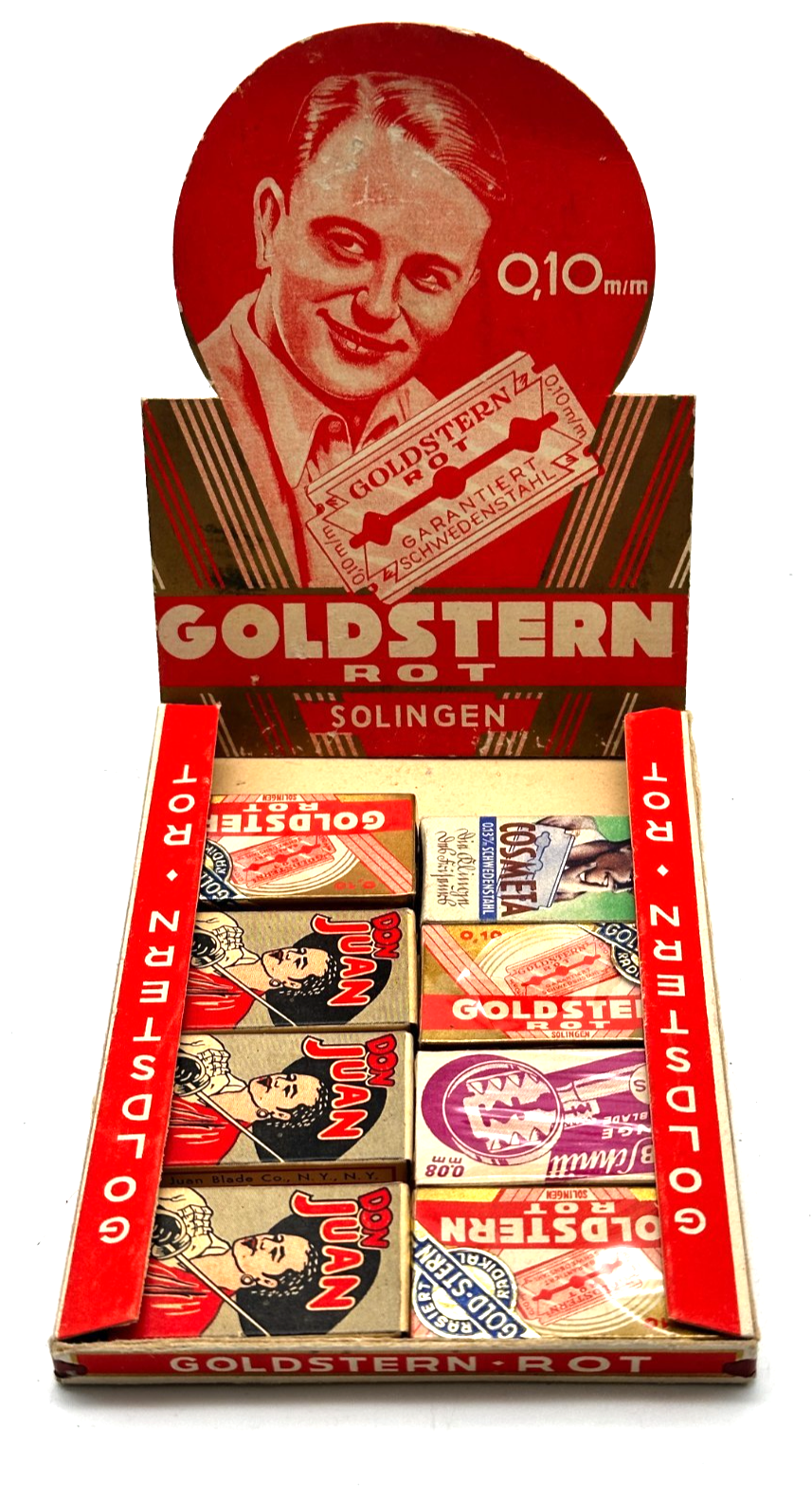 Goldstern Rot Solingen Rasierklingen Thekendisplay Reklame Art Déco 30er/40er1