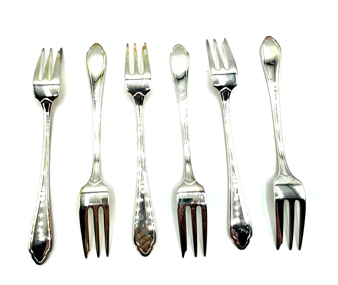 6 x Kuchengabel Chippendale J. Grimminger Schwäbisch-Gmünd 90 Silberauflage gepf2