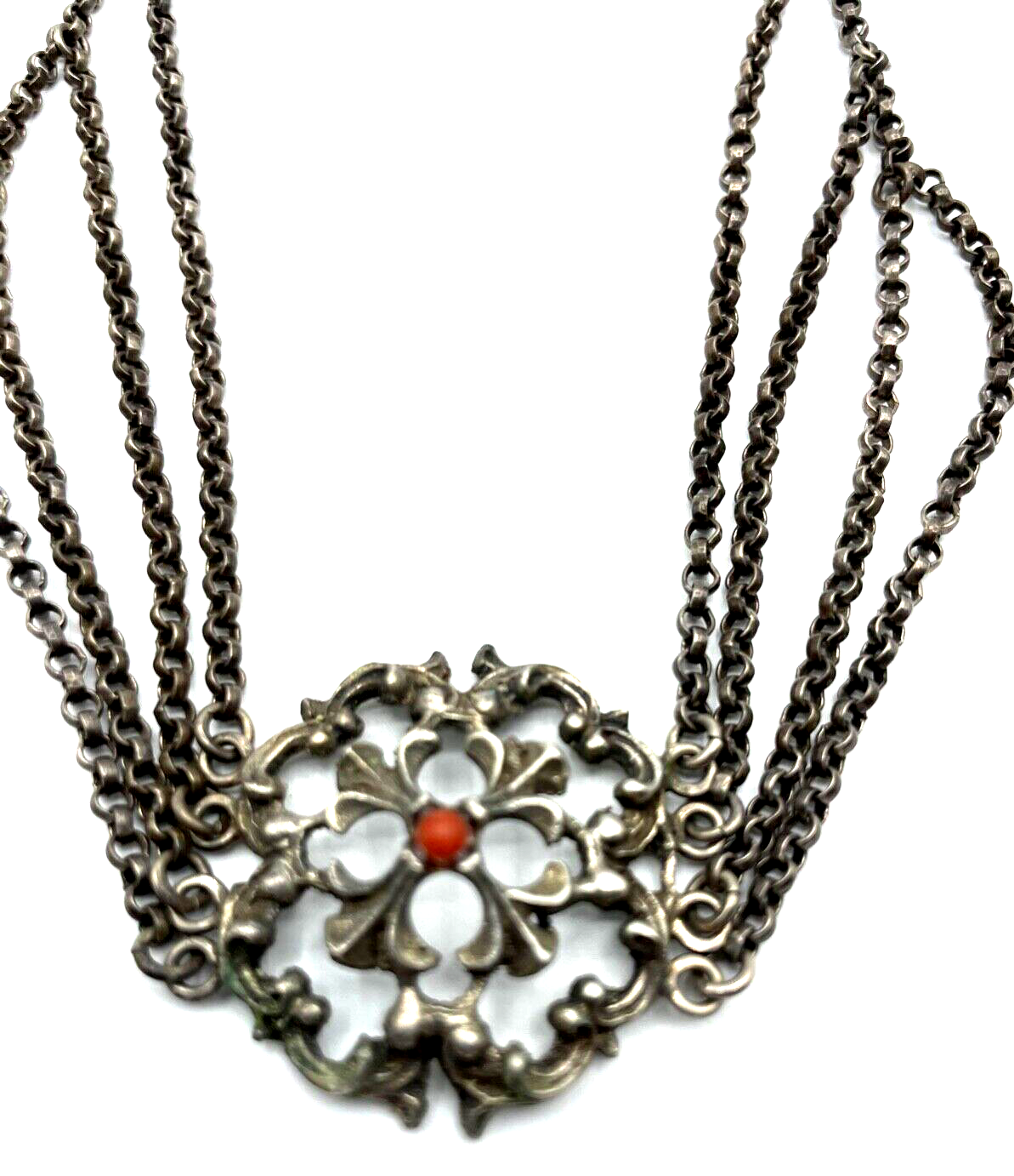 Antik 800 Silber Kropfkette Koralle Trachtenschmuck Halskette Collier Landhaus1