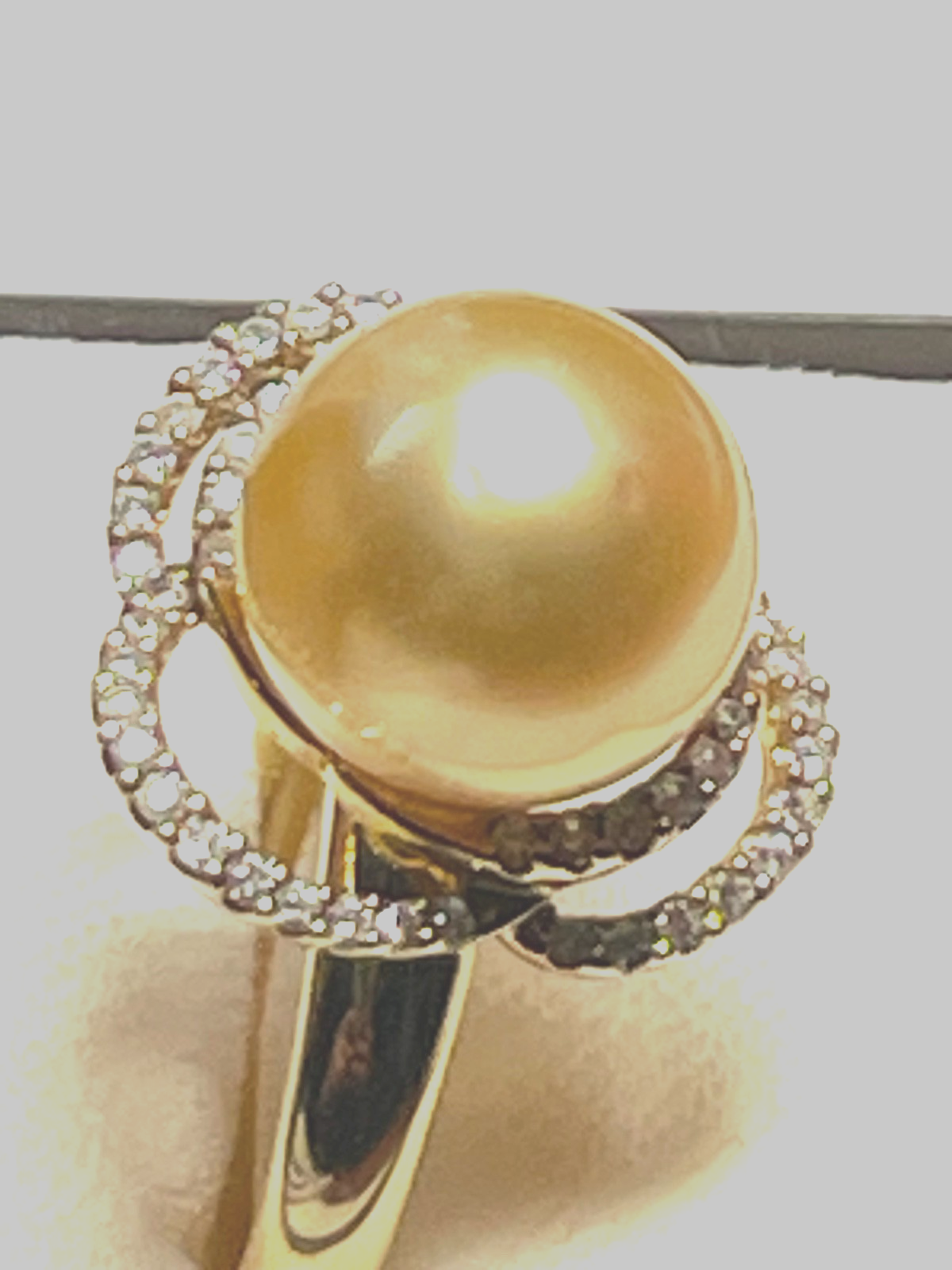 Elegant 585 Gold 14 K Ring Tahiti Perle Ø 12mm 40 Pavé Diamanten Ø 17,5mm RG 5511