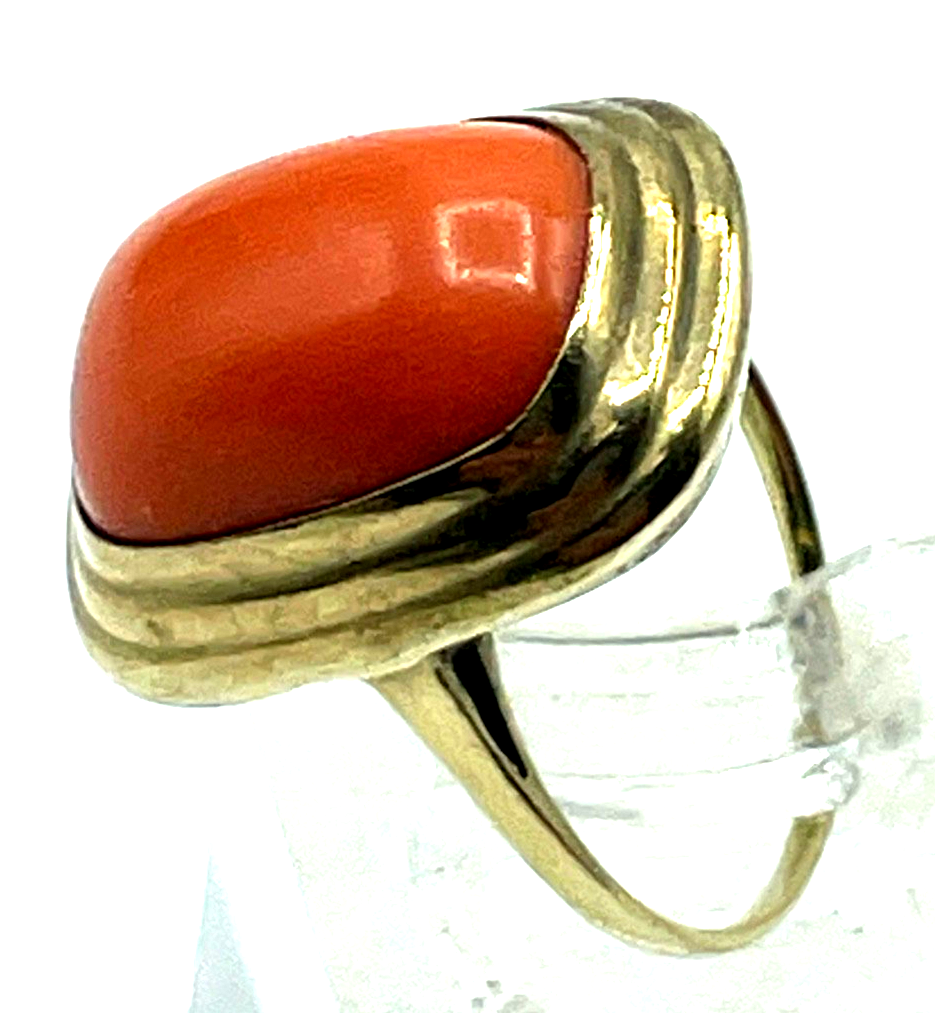 20er Jahre 585 Gold 14 K antik Ring Lachskoralle Koralle Cabochon RG 51 Ø 16 mm1