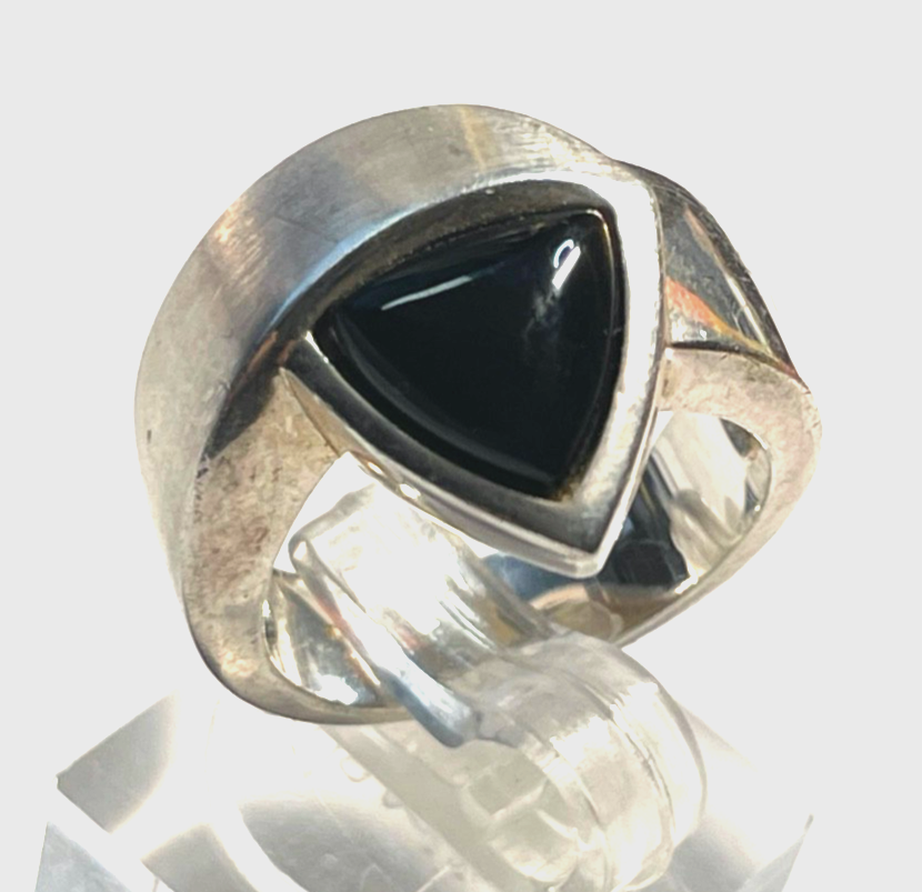 Solider 925 Silber Ring Onyx Handarbeit Silberschmiede RG 51 Ø 16,2 mm gebürstet4