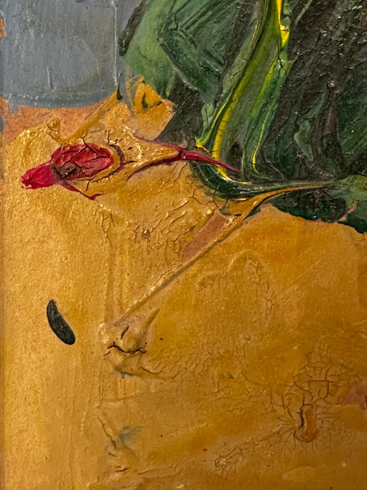 Bohumil Samuel Kečíř – Rote Blüte in Vase – pastose Spachtelmalerei -gerahmt4